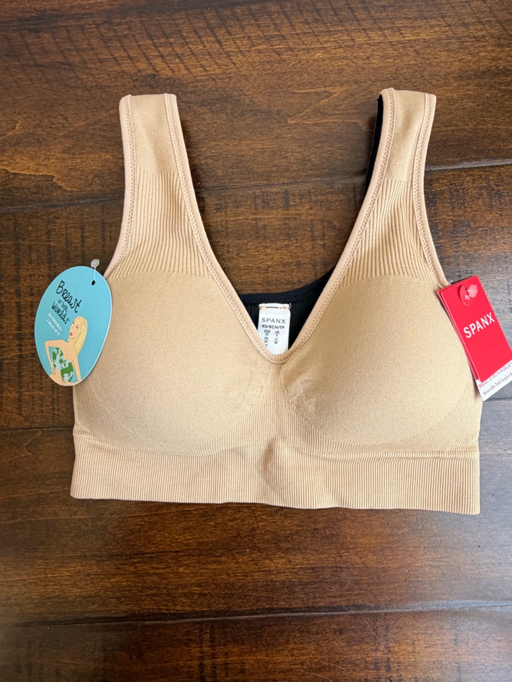 Spanx Breast Of Both Worlds Wireless Reversible Comfort Bra Size XS Black Beige